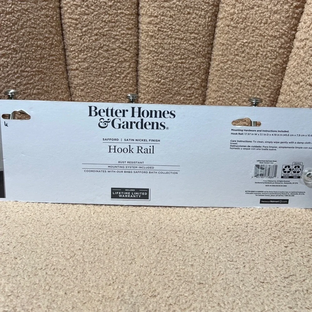 Better Homes & Gardens Safford Hook Rail Satin Nickel 3 Hook Rack BH20-19235611